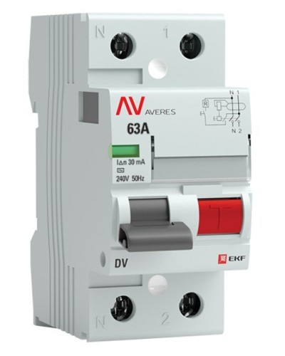 DV 2P 63А/ 30мА (AC)  AVERES (rccb-2-63-30-ac-av). Выключатели дифференциального тока (УЗО). EKF в Петропавловске-Камчатском