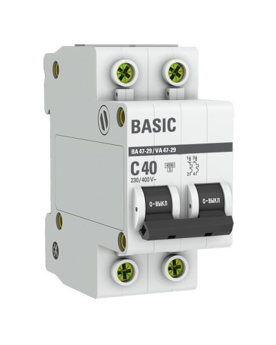 Автоматический выключатель 2P 40А (C) 4,5кА ВА 47-29 Basic (mcb4729-2-40C). Автоматический выключатель. EKF в Петропавловске-Камчатском