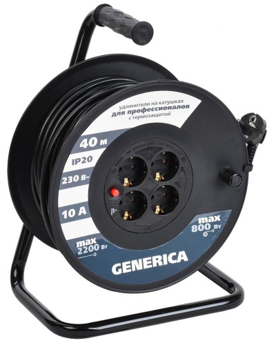 УК40 4 места 2P+PE, 40м GENERICA (WKP10-10-04-40-G). Удлинитель на катушке с термозащитой, 3х1,0кв.мм. IEK в Петропавловске-Камчатском