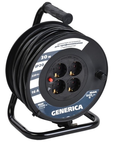 УК20 4 места 2P+PE, 20м GENERICA (WKP20-16-04-20-G). Удлинитель на катушке с термозащитой, 3х1,5кв.мм. IEK в Петропавловске-Камчатском