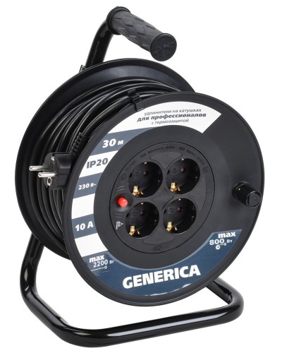 УК30 4 места 2P+PE, 30м GENERICA (WKP10-10-04-30-G). Удлинитель на катушке с термозащитой, 3х1,0кв.мм. IEK в Петропавловске-Камчатском