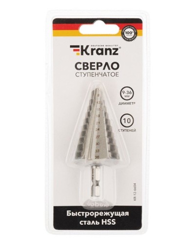 Сверло по металлу ступенчатое 9,0-36,0 мм 110 mm 62 HRC Kranz (KR-12-6604): Сверло по металлу шлифованное в Петропавловске-Камчатском