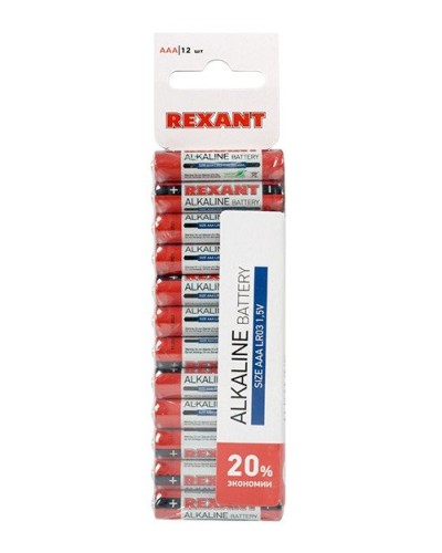 Алкалиновая батарейка AAA/LR03 1,5 V 12 шт. REXANT (30-1011). Элемент питания. Rexant в Петропавловске-Камчатском