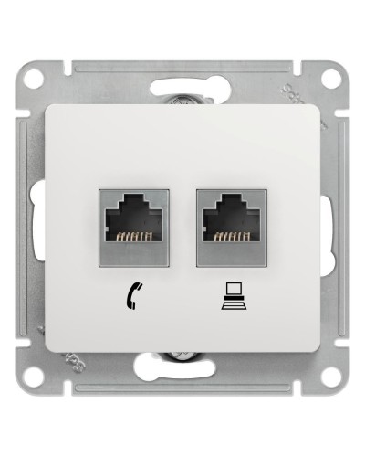 Glossa розетка RJ11+RJ45, 2-местная, кат. 5Е, скрытой установки, механизм, белый (GSL000185). Розетка компьютерная + телефонная. Systeme Electric в Петропавловске-Камчатском