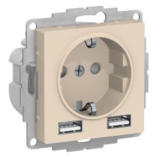 AtlasDesign розетка 1-местная с 2 USB A+A, скрытой установки, механизм, бежевый (ATN000230). Розетка с USB. Systeme Electric