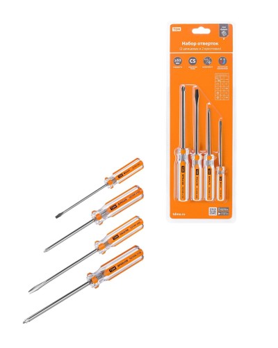 Набор отверток 4шт.: SL3x75, SL5х100, PH1х75, PH2х100, блистер, CS Гранит TDM (SQ1013-0101). Набор отверток. TDM ЕLECTRIC в Петропавловске-Камчатском
