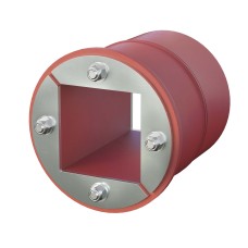 Проходка круглая, нержавеющая, D200х70 мм с проемом 120х120 мм (DXF3126): Проходка круглая, нержавеющая, с проёмом