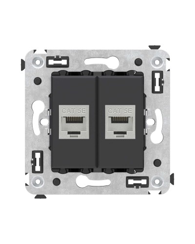 Розетка RJ-45 в стену, кат.6E, Avanti, двойная, черная матовая (4412764). Розетка компьютерная. ДКС в Петропавловске-Камчатском