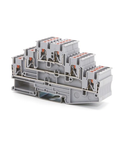 Клемма трехуровневая, зажим push-in, 2.5 кв.мм, серая (VPR-2.5-3L-GY). Клемма проходная, 6 точки подключения. ДКС в Петропавловске-Камчатском