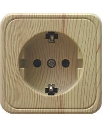 Розетка одинарная открытой установки с з/к, сосна, LK Standard (813225). Розетка с заземляющими контактами и защитными шторками. Экопласт в Петропавловске-Камчатском