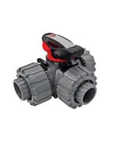 Ecoplast Кран шаровой трехходовой ПВХ D25 (уплотнение TPV, остальное EPDM) с муфтовым окончанием (49448). Кран шаровой, с муфтовым окончанием. Экопласт в Петропавловске-Камчатском